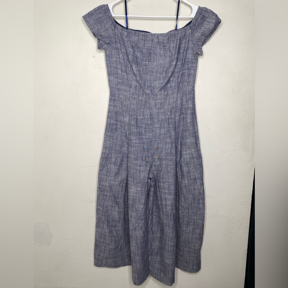Free People Jumpsuit Off The Shoulder Blue Rumi Wide Leg Size 12 NWT